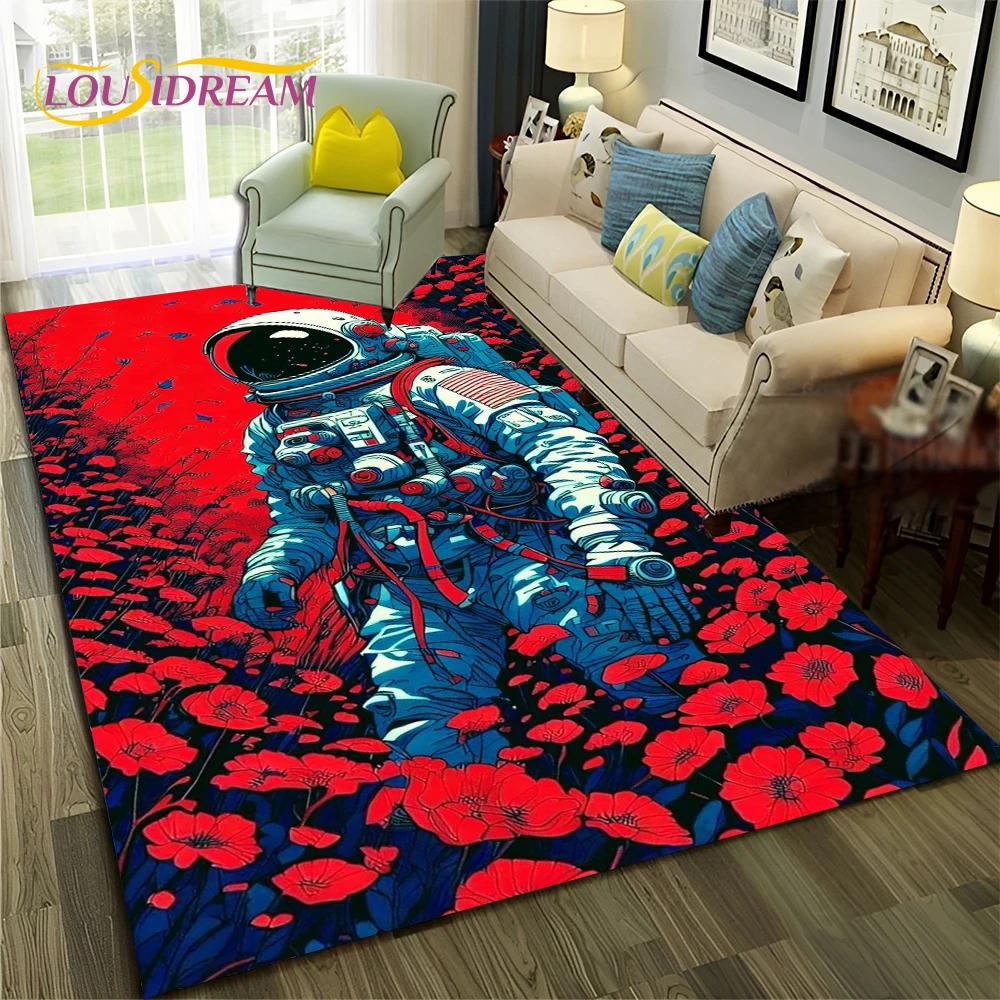 Outer Space Astronaut Planet Cartoon Carpet Rug for Home Living Room Bedroom Sofa Doormat Decor,Kid Area Rug Non-slip Floor Mat