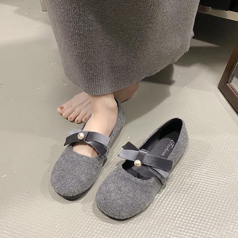 Зимние туфли Мэри Джейн, летние туфли с бантом в стиле ретро, пушистые, женские туфли-одинарки с жемчугом, с небольшой внутренней высотой подъема