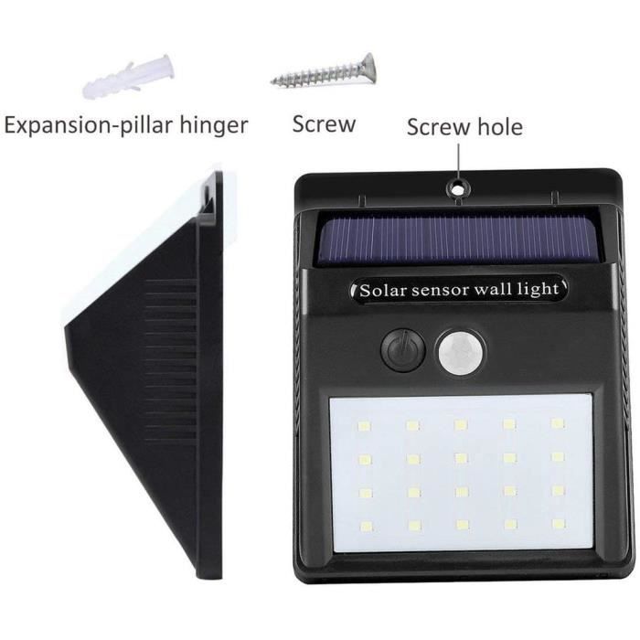 Applique murale extérieure 20 LED solaires avec capteur de mouvement - Noir