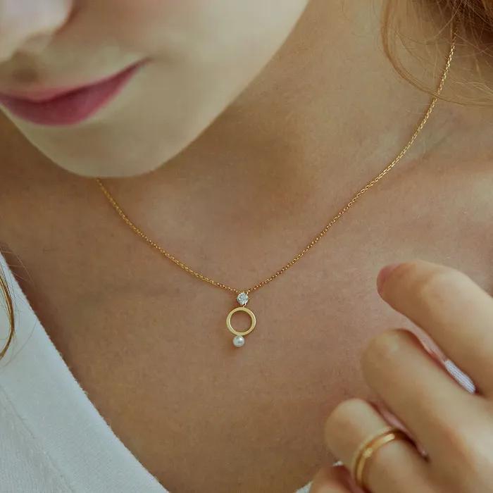Pearl Cubic Round Necklace (Silver 925) SHNE0004