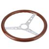 15in 6 Hole Steering Wheel Retro Mahogany Wood Grip Stainless Steel Spoke with Horn Cover Cable