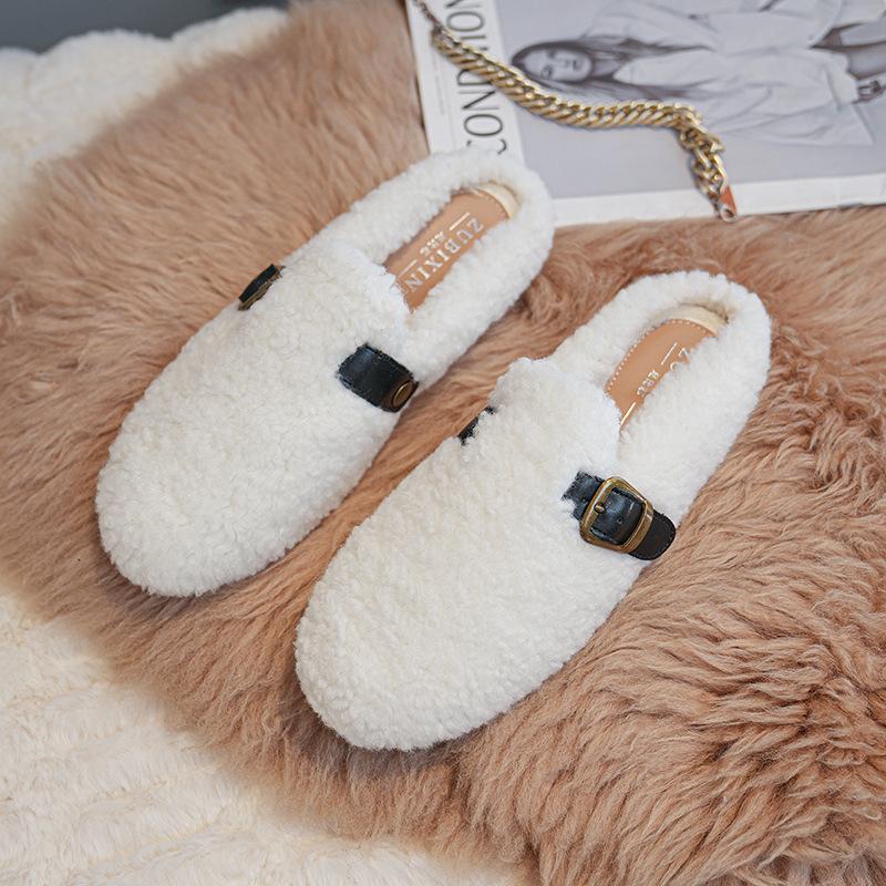 

Известный бренд женские тапочки из овечьего меха с пряжкой на ремне пушистые пантуфли женские зимние шлепанцы женские тапочки из овечьей шерсти большой размер 43 5