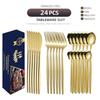 24Pcs Gold Tableware Sets Stainless Steel Cutlery Knife Tea Fork Coffee Spoon Flatware Dishwasher Safe Dinner Kitchen Dinnerware
