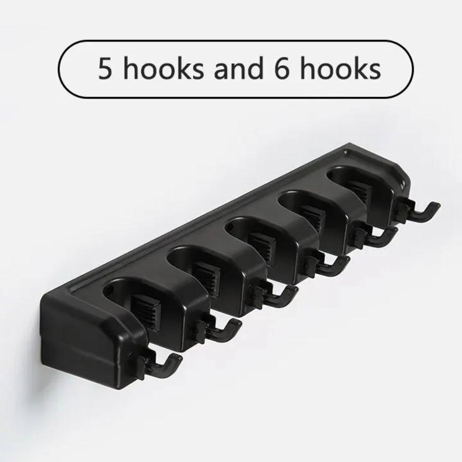Wall Mounted Mop Holder Position Multi-Functional Broom Hanger Shelf Home Kitchen Storage Black Magic Plastic Mop Holder
