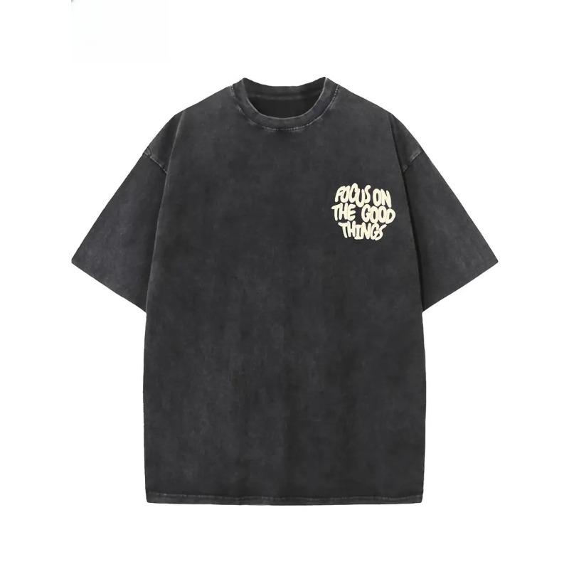Men s Retro Cotton T-Shirt - Loose Fit with  All Eyes On The Good Things  Print, Casual & Trendy Summer Tee for Men, Perfect for Parties, Outings S чёрный