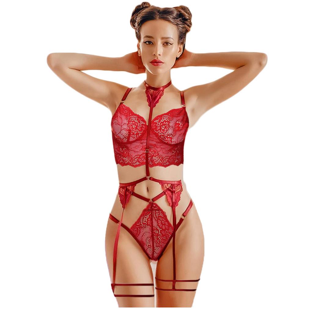 New Sexy Lady Lace Flower Bra No Steel Ring Bra Thong Set Underwear Pajamas