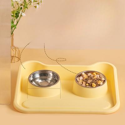 High-looking Cat Face Dinner Plate  Leak-proof Stainless Steel Double Bowl  Cat Bowl and Dog Bowl  Multi-functional Pet Feeding Bowl  Dog Supplies