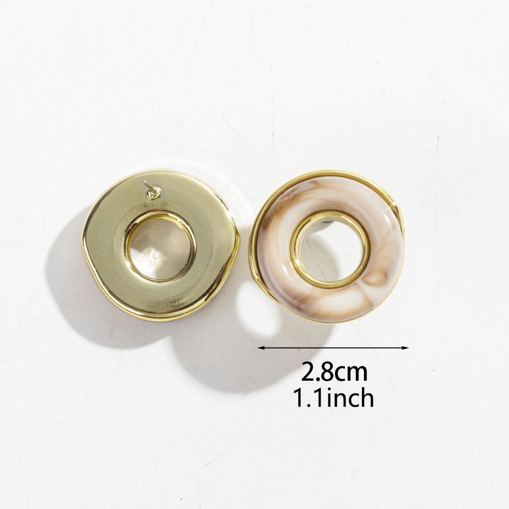 1pair Trendy Resin Inlaid Geometric With Metal Hollow Earring for Women Colorful Donut Shape Earrings Jewelry