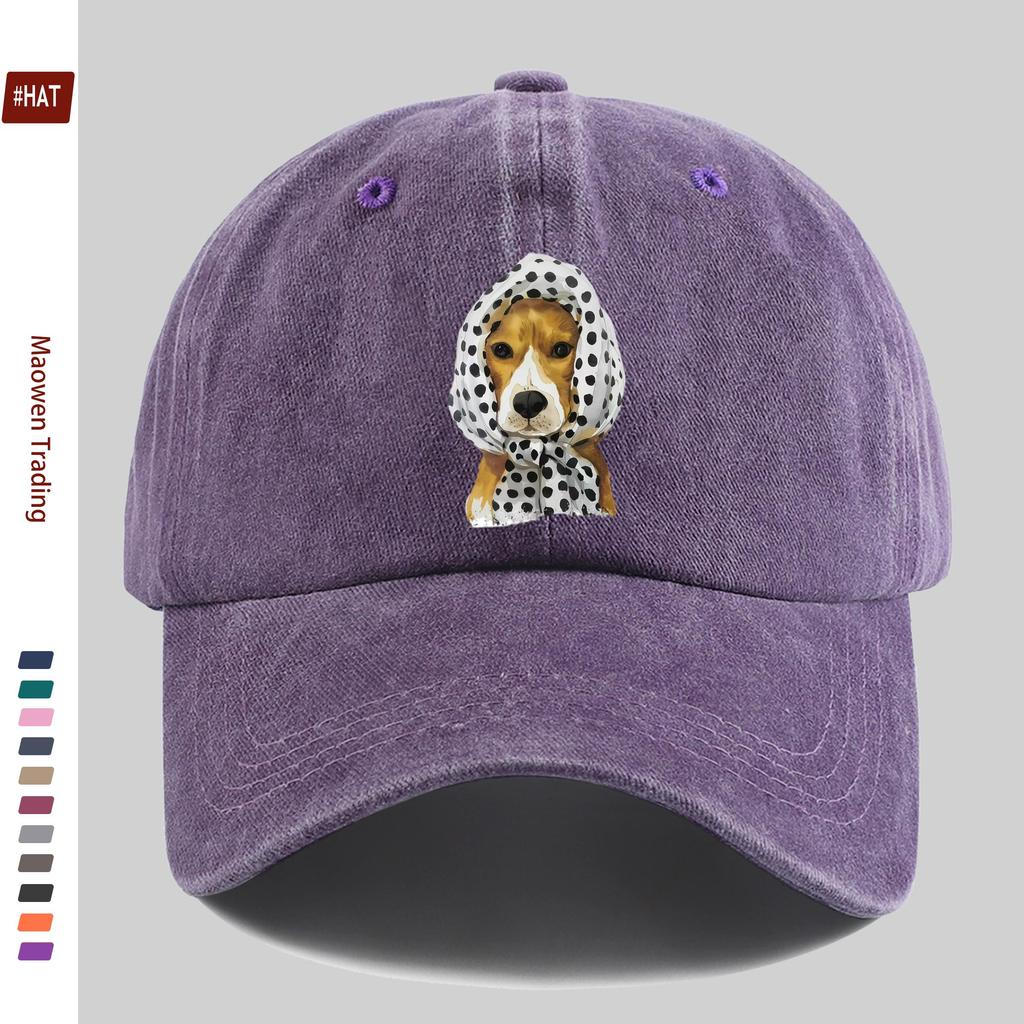 pc Cute Polka Dot Dog with Headscarf Print Full of Cute Pattern Printed Baseball Cap with Pet Casual Print Design Sun Hat Com