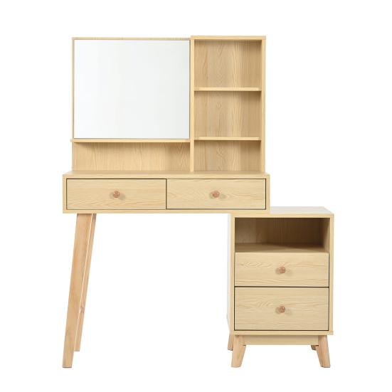 Dressing Table with Multi Drawers Big Mirror Wide Desktop Large Storage Space Smooth Surface Storing Wooden