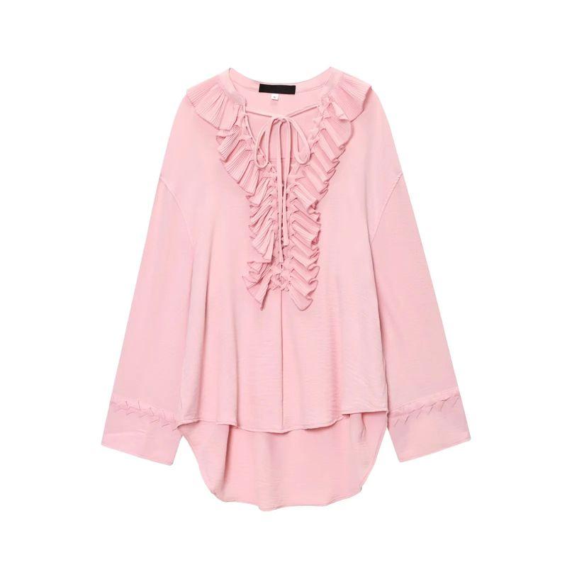 Summer New Product Women's Clothes French Style Design Loose-Fitting V-neck Long Sleeves Wave Style Wear Shirt Dress 1284891