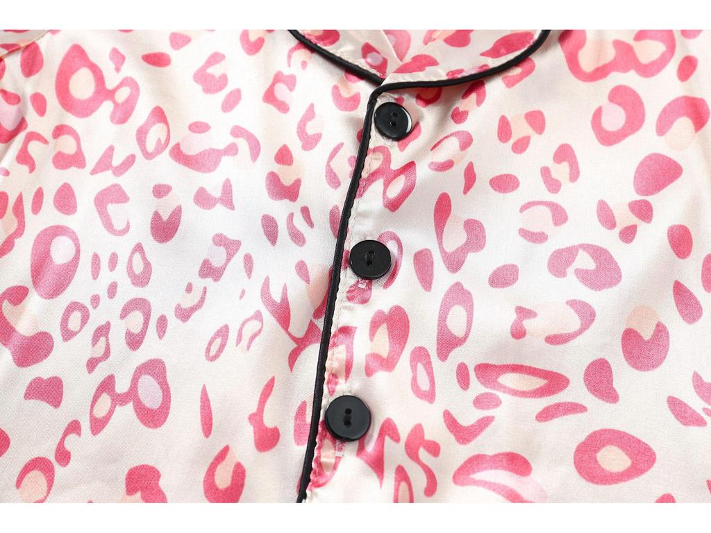 Leopard Print Silk Pajama Set - Long Sleeve for Children (Spring to Autumn)