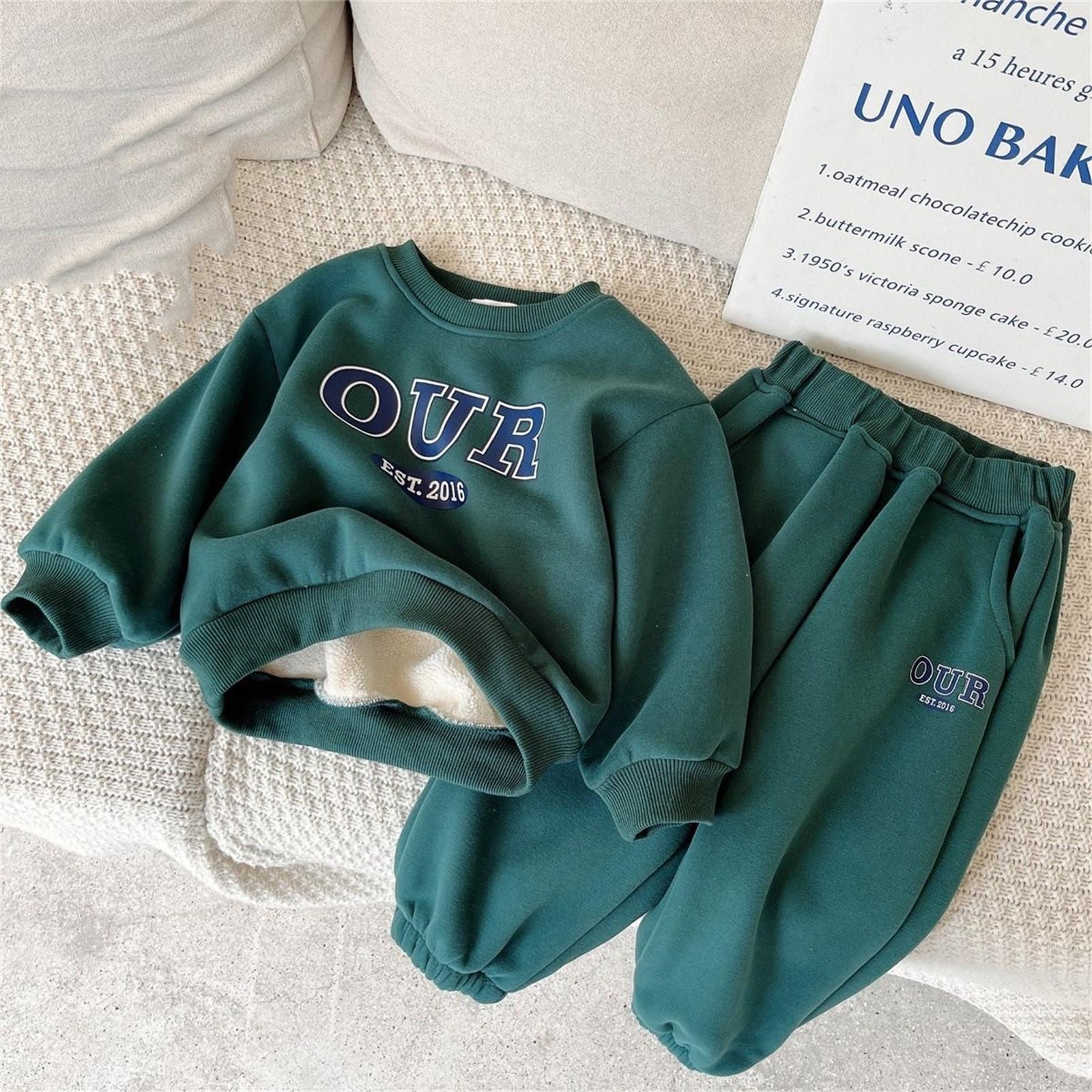 

Симпатичные топы с принтом + штаны для маленьких мальчиков и девочек, пижамный спортивный костюм, комплект одежды 90 зелёный