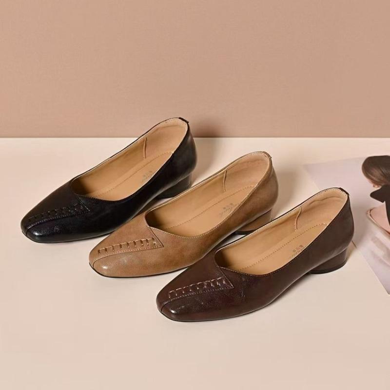 Autumn Fashion Trend Non-slip Light Mouth Single Shoes New Soft Leather Spring and Autumn Leather Shoes Retro Women's Shoes
