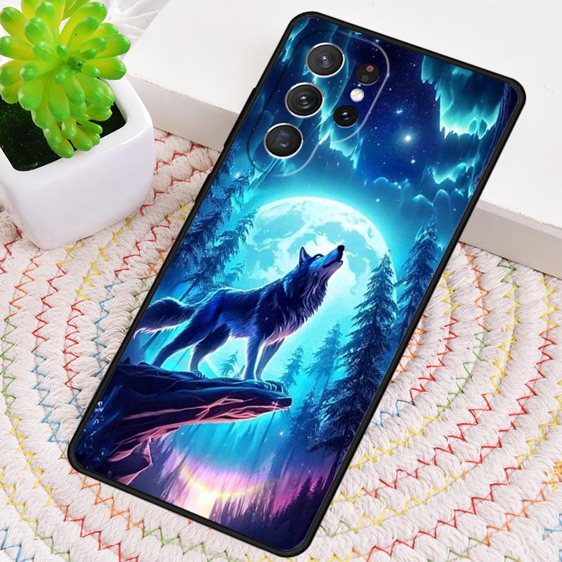 Moon Roaring Wolf Print Silicone Phone Case For Samsung Galaxy Note 10 Pro S26 S25 S24 S23 S22 S21 Plus S25Ultra Capa Cover