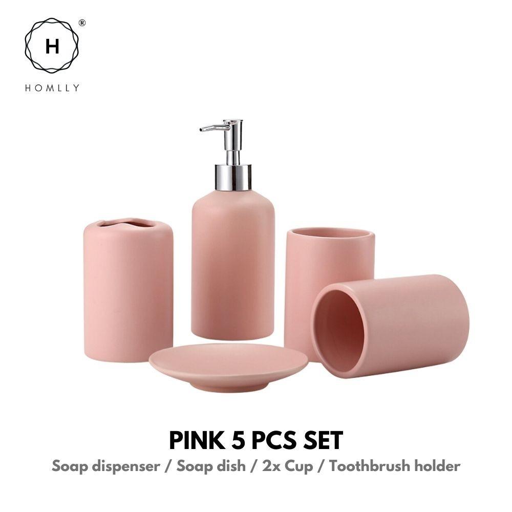 Homlly 5 pieces Bathroom Vanity Soap Dispenser Ceramic Set