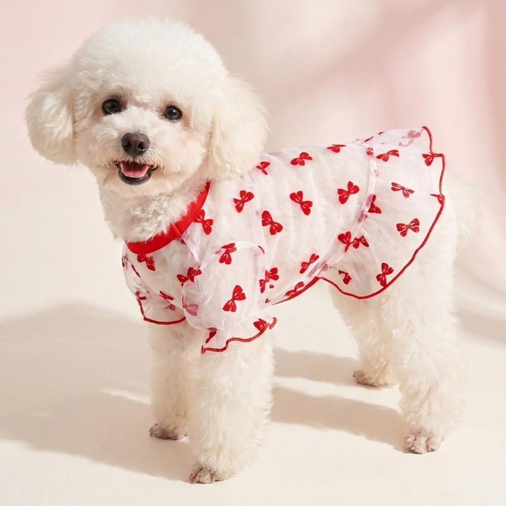 Bow Pattern Mesh Dog Skirt Ultra-Thin Summer Dog Clothing Cute Pet Clothing For Small Medium Dogs