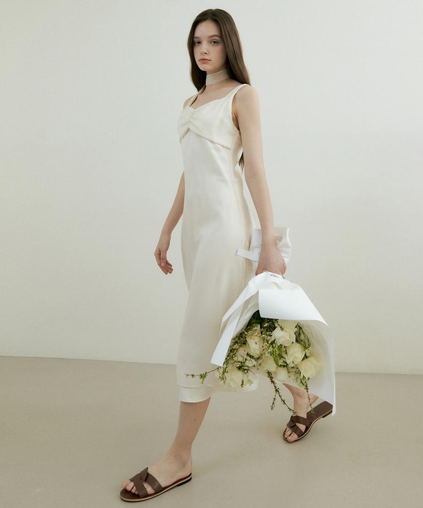 REORG Petal Layered Tie Sleeveless Ops Cream