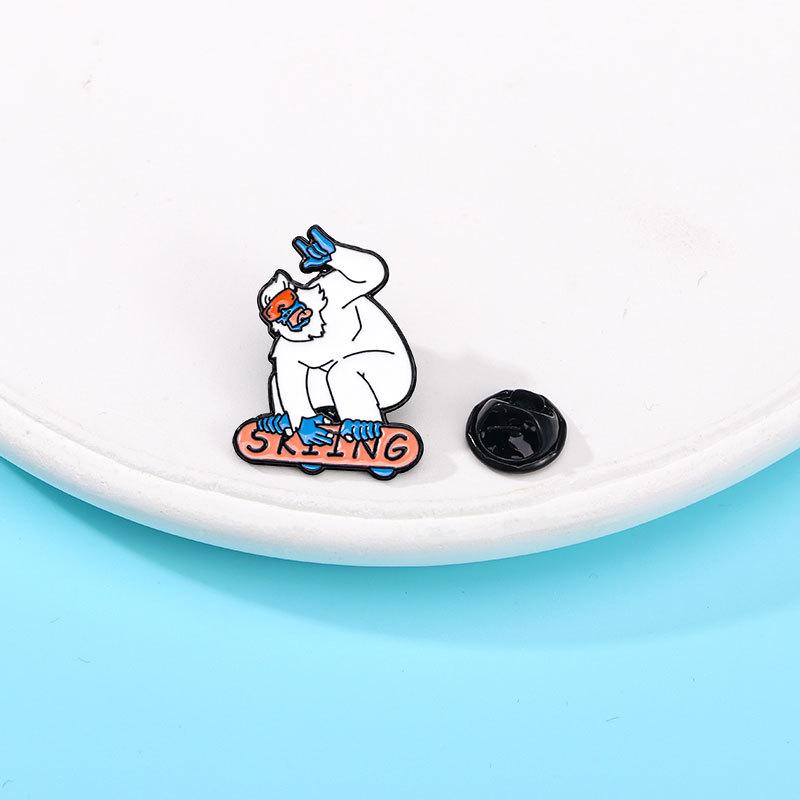 Ski Series Brooch Cartoon Cute Little Animal Penguin Polar Bear Metal Badge Oil Drip Alloy Bag Button Pin