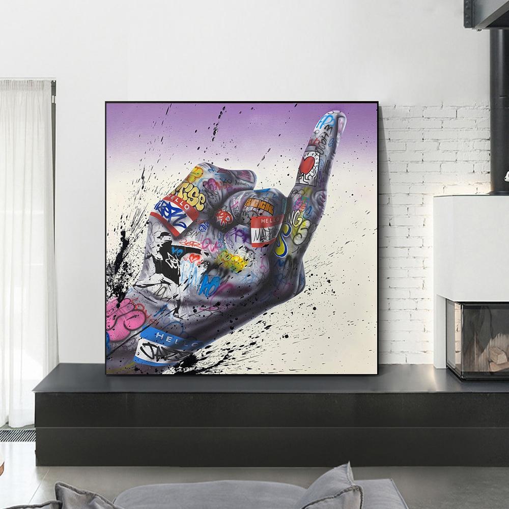 Graffiti płótno artystyczne malarstwo serce ręcznie plakaty i druki Cue Eyes zdjęcia do salonu dekoracje ścienne do domu Mural Cuadros