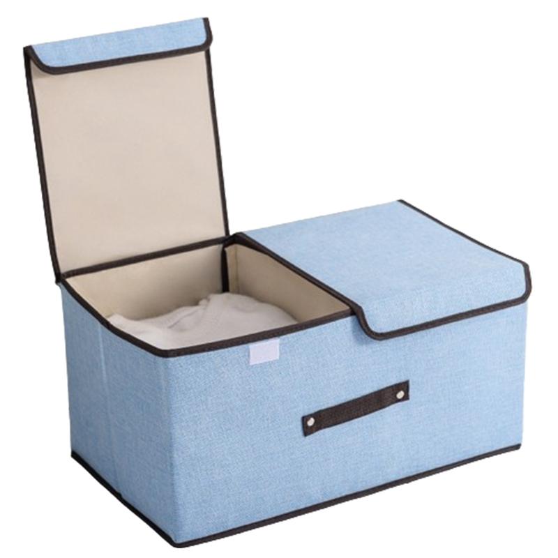 Cotton Linen Fabric Double Lid Foldable Storage Box Sundry Organiser Storage Box