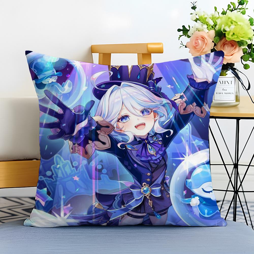 Game Genshin Furina Cushion Cover Washable Linen Pillowcase Soft For Sofa Bed Cozy Home Room Decor