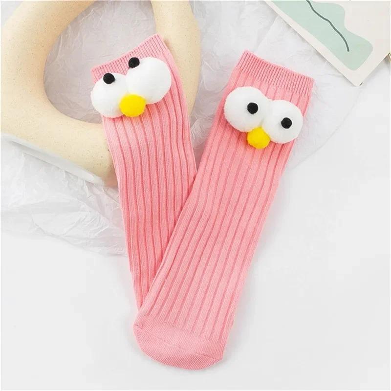 

Гольфы для малышей, мягкие носки для мальчиков и девочек, забавные высокие носки с большими глазами, чулки для младенцев и девочек one size розовый