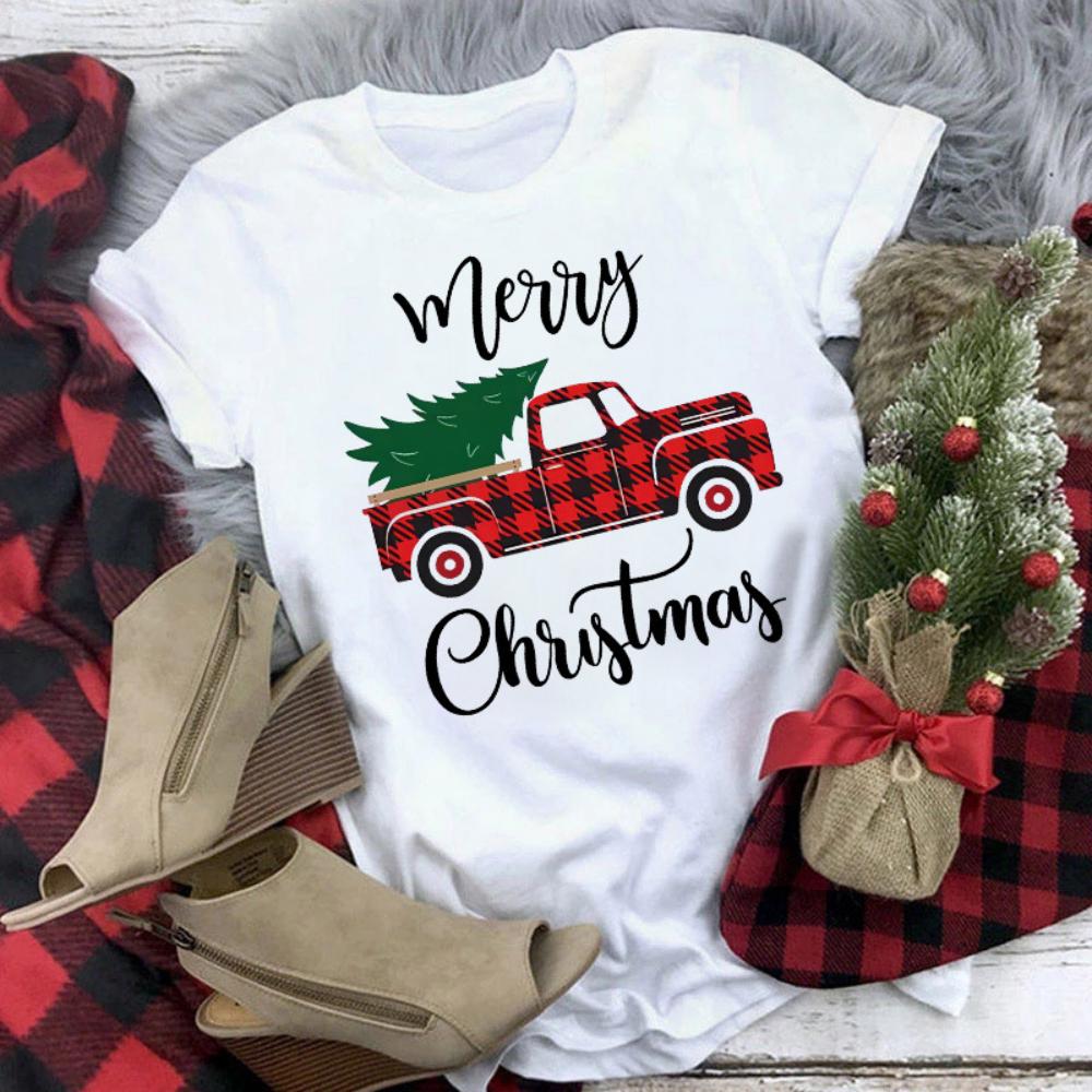 Christmas Reindeer Tshirt Loose Truck Christmas Tree Tshirt Durable Men Women Unisex Casual Tshirt Daily Travel Streetwear