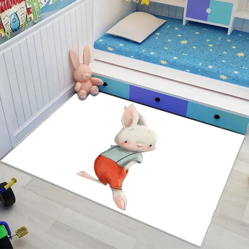 Bunny Carpet For Easter Living Room Decor Lovely Cartoon Rabbit Print Crawling Mat Doormat Area Rug Bedroom Bathroom Floor Mats