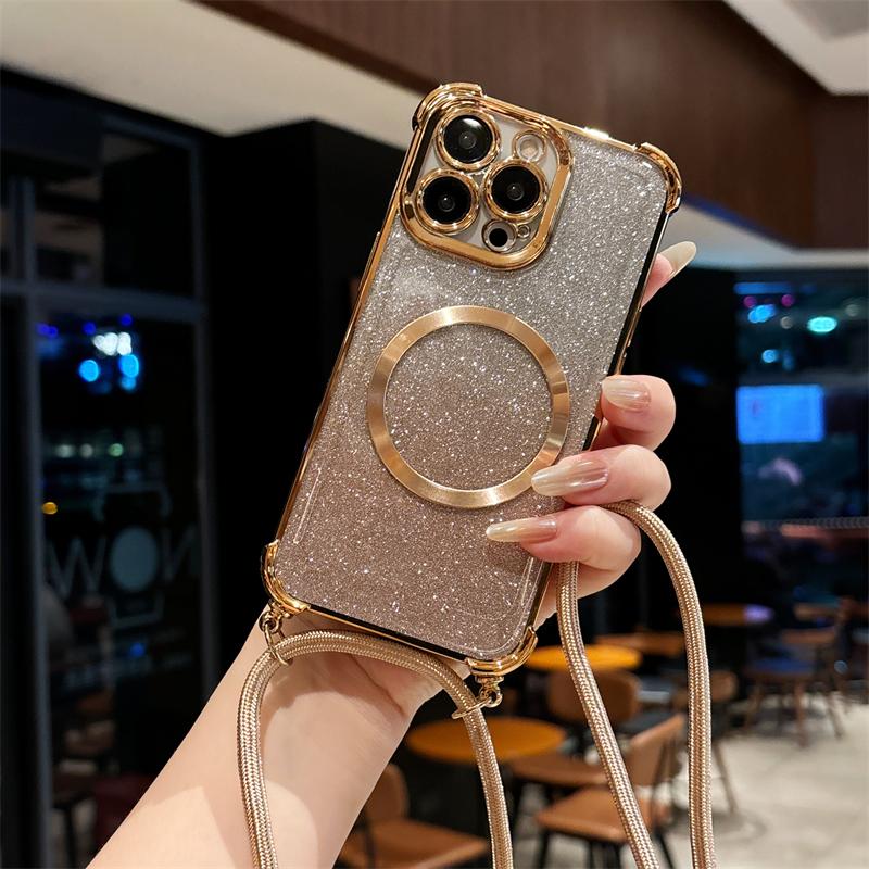 

Luxury Phone Case For Redmi 13 13C 13R 12 12C Bling Clear Magnetic Crossbody Lanyard Back Covers Funda Redmi 13 5G