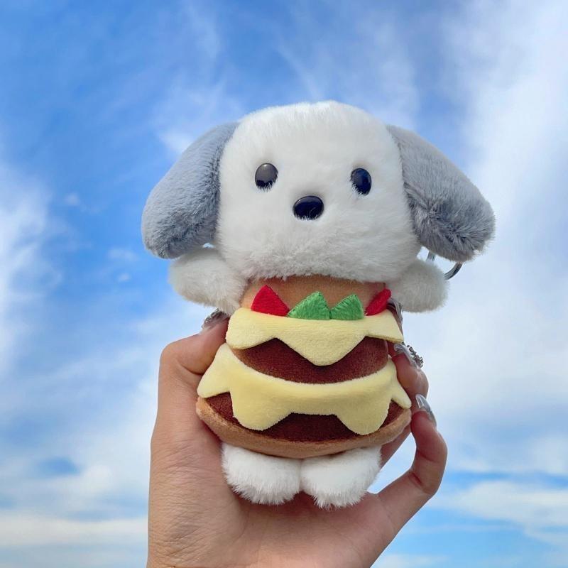 Adorable Plush Hamburger Dog Couple Keychain Cute Stuffed Animal For Bags And Gifts серый