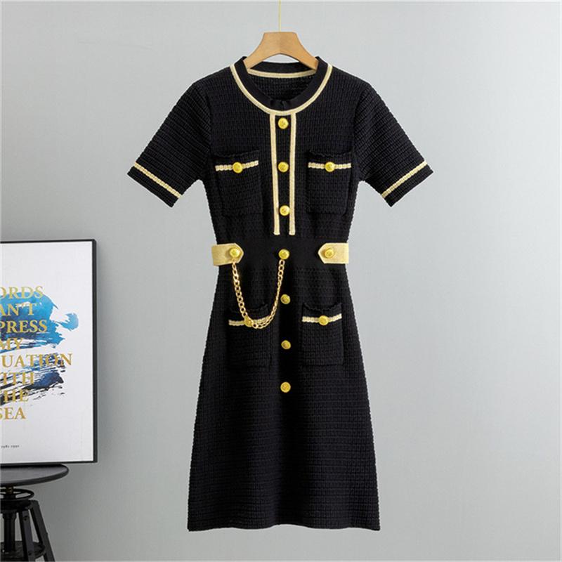 Summer Knitted Dress Fashion Women's Short Sleeve Waist slimming A-line Dress
