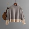 Navava Daily Simple Color Block Round Neck Long Sleeve Knit Tee Nk2678