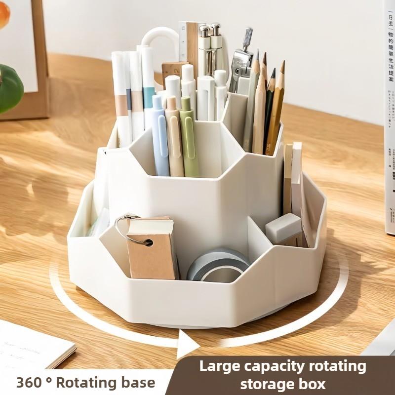 360 Degree Rotating Storage Box, Multifunctional Large Capacity Desktop Stationery and Cosmetics Storage Box, Office Pen Holder