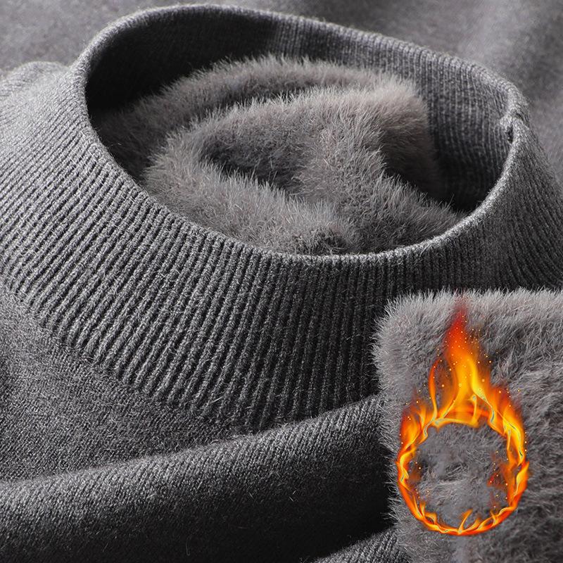 

Плюшевый мужской вязаный свитер с высоким воротом и бархатной подкладкой, теплые однотонные пуловеры, осенне-зимний повседневный свитер с круглым вырезом и толстой подошвой 2XL