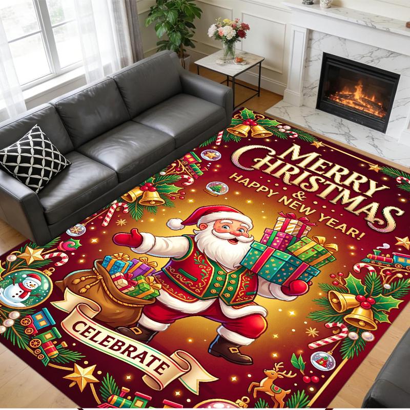 Christmas Printed Square Area Rug Soft Non Slip Floor Carpet For Bedroom Holiday Gift