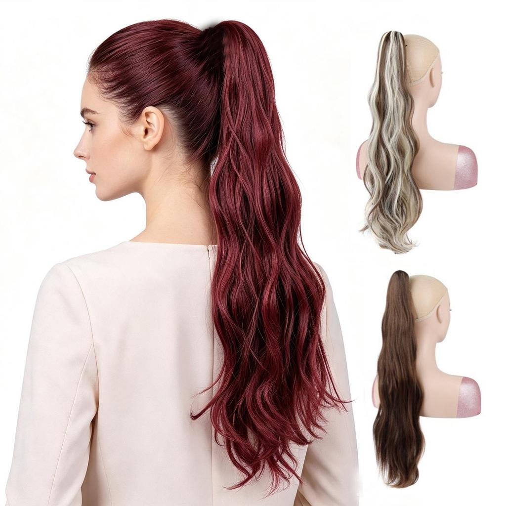Long Water Wave Ponytail Claw Clip Hair Extensions Synthetic Wavy Ponytail Hairpiece for Women Daily Hairstyle