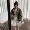 Army Green High-Waist Stand-Collar Windbreaker - New Autumn and Spring Style Jacket