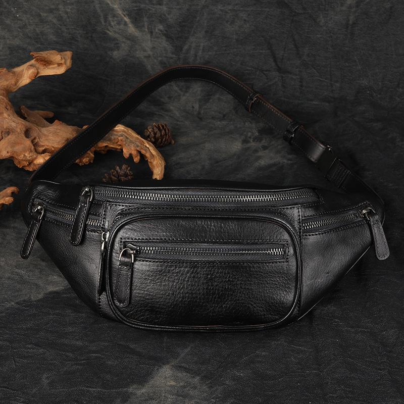 Men's Chest Bag, Crossbody Bag, Trendy Brand Waist Bag, Retro Top Layer Cowhide Motorcycle, Outdoor Motorcycle Riding, Small Size for Women