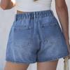 High Waist Denim Shorts for Women Relaxed Fit Elastic Waistband Button Closure Casual Summer Shorts with Pockets