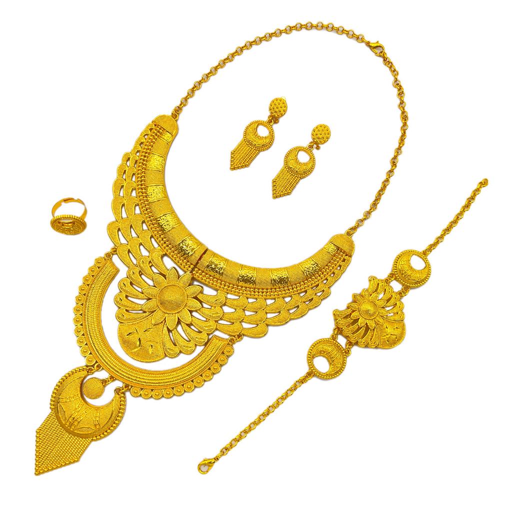 2026 Europäisches, Amerikanisches und Mittleröstliches Beliebtes Schmuckset für Damen Übertrieben Großes Set Halskette Ring Ohrringe Armband 24K Gold