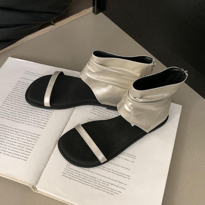 Fashion Fashion Round Toe Ladies Flats Gladiator Sandals Shoes Zippers Female Luxury Designer Footwear Woman Flats Sandals Boots Shoes