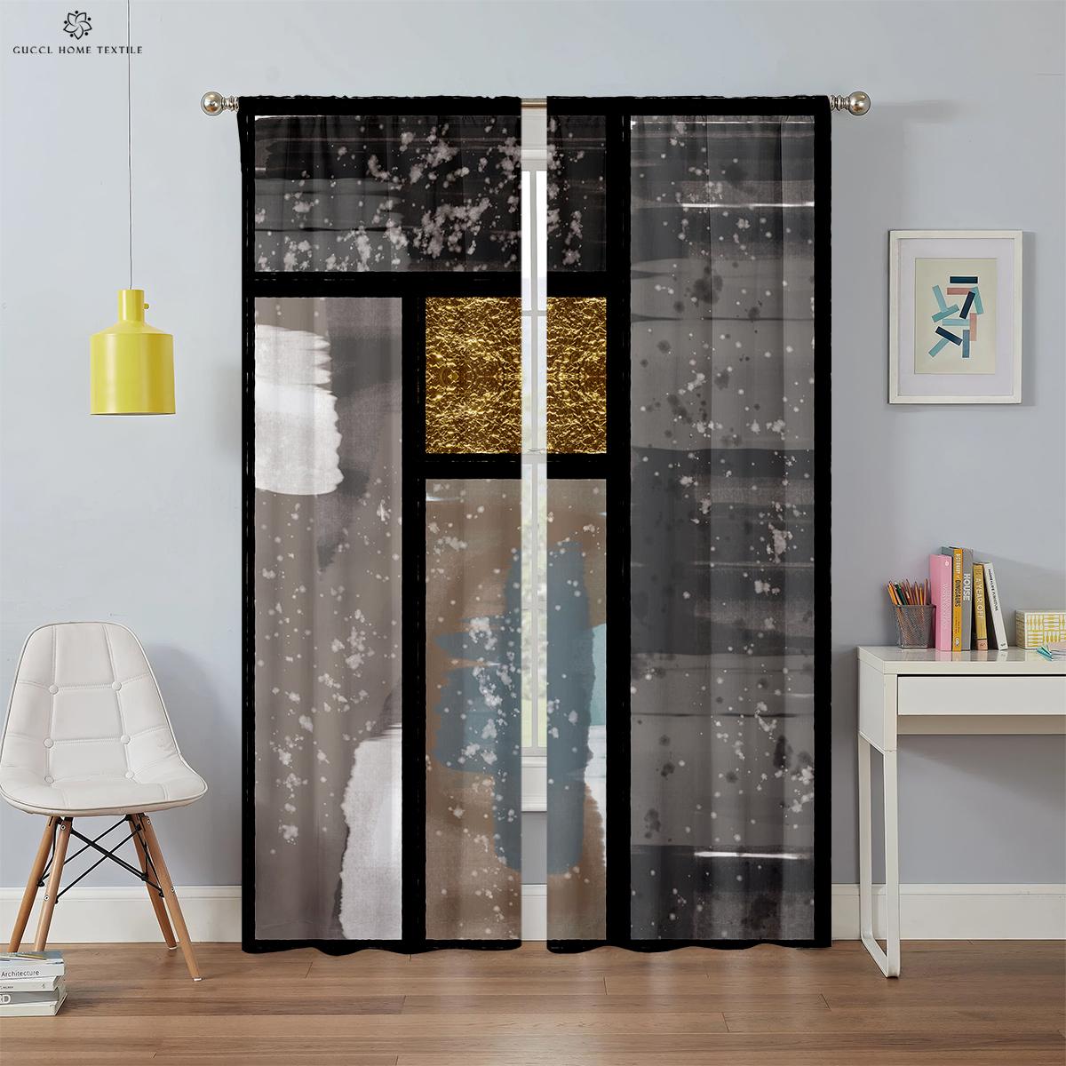 

Modern Simple Geometric Print Curtain, Bedroom, Living Room, Balcony Decoration, Easy To Wash And Care, Home Decoration, 2Pcs W50xH130(CM)x2PCS&Grommet Top