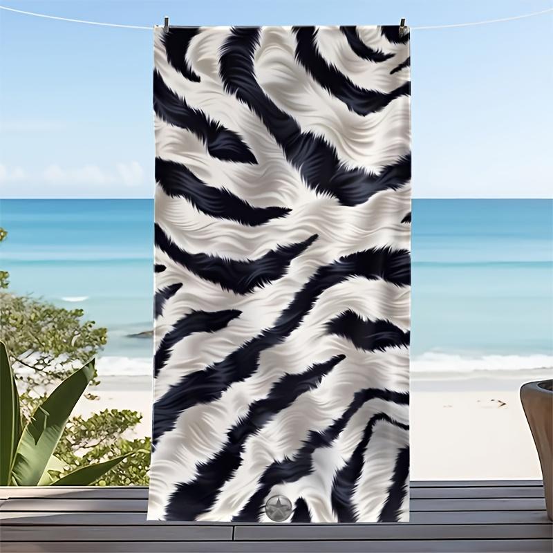 

Black and white striped design polyester microfiber beach towel is highly absorbent, suitable for swimming and beach outings W40*H60(CM)