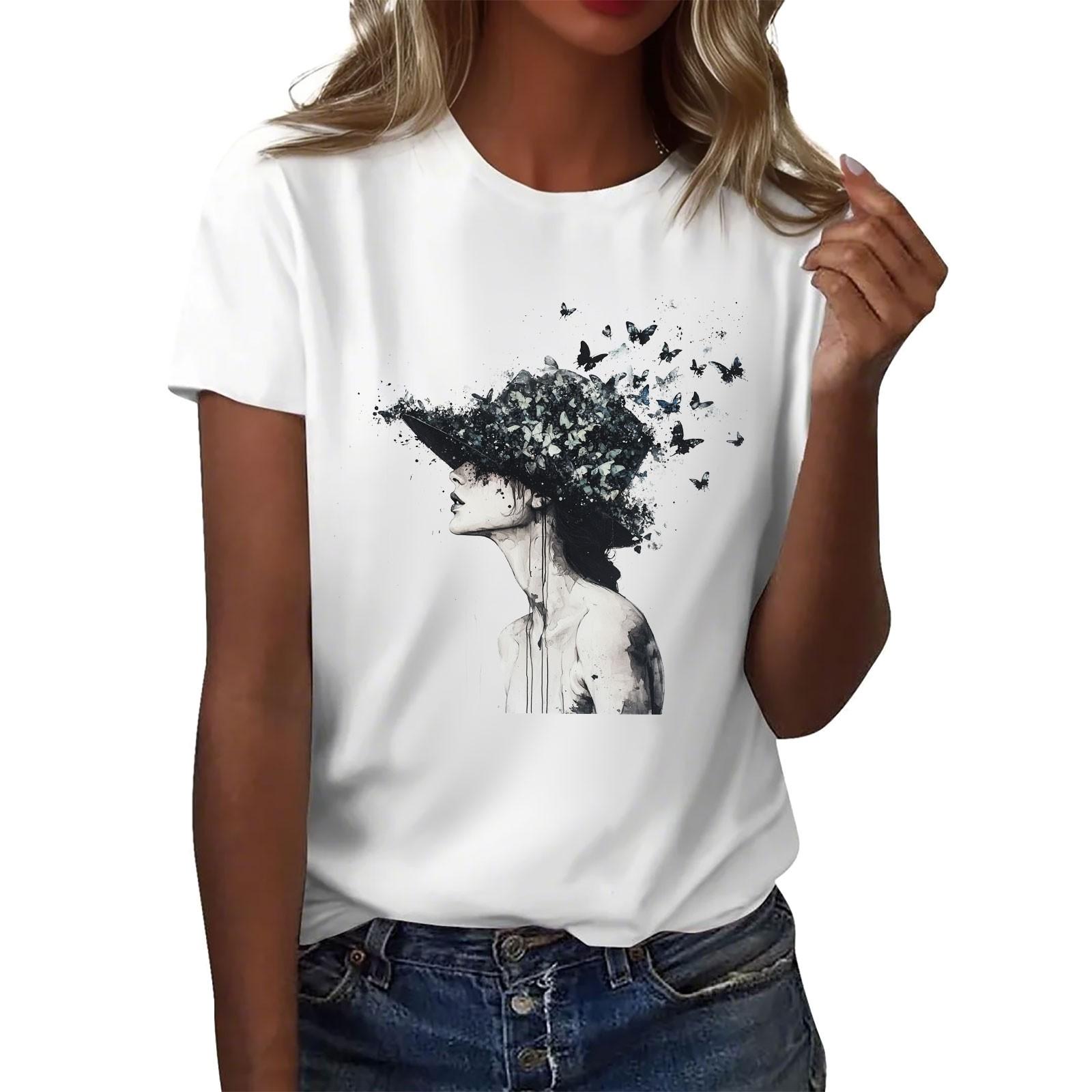 

Женская повседневная футболка с круглым вырезом и короткими рукавами с принтом L чёрный