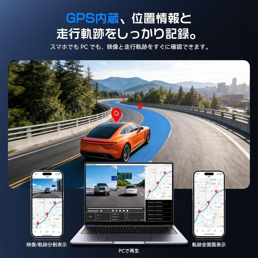 OKYES Dashcam with Front and Rear Cameras Latest Smartphone Easy Image Adjustable Startup High Temperature LED Signal Vehicle 64GB Memory Card