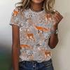 Moda Donna Girocollo Manica Corta Stampa Animale Colorata 3D T-shirt Manica Corta Girocollo con Animali