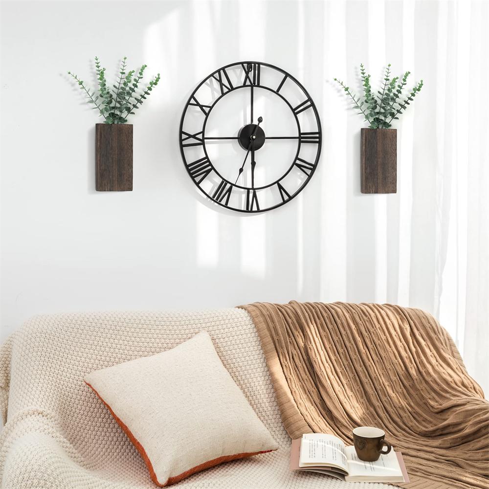 2pcs Wood Wall Planter Farmhouse Wall Plant Pocket Vases with Artificial Eucalyptus Wall Hanging Plant Holders for Dried Flower