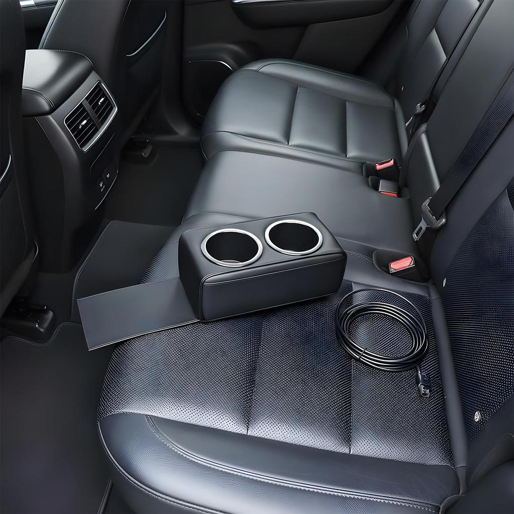 Portabicchieri per Auto Vassoio Interno in Pelle Porta Bevande per Divano Organizer per Sedile Posteriore Auto Per Cellulare Snack Telecomando Bottiglia d'Acqua