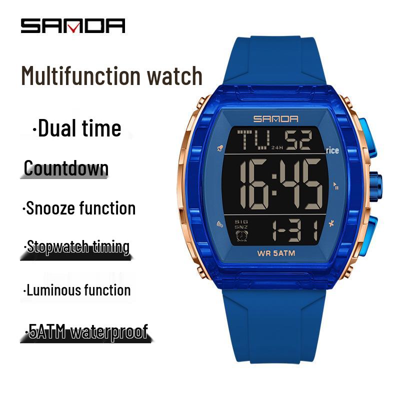 Sanda Waterproof Multifunctional Sports Watch for Students with Alarm